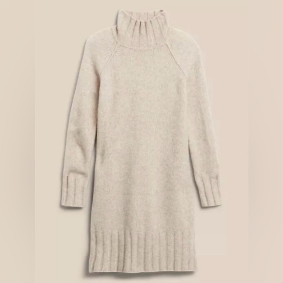 Banana Republic NWT Mock Neck Sweater Dress Heather Wheat Tan Wool Blend Shift - Picture 3 of 12